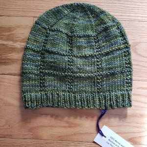 NEW Handmade 100% Merino Wool Cable Knit Beanie Hat Cap Green Womens Mens Unisex
